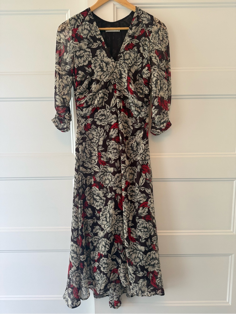 Mango Black Floral Maxi Dress with Red Accents